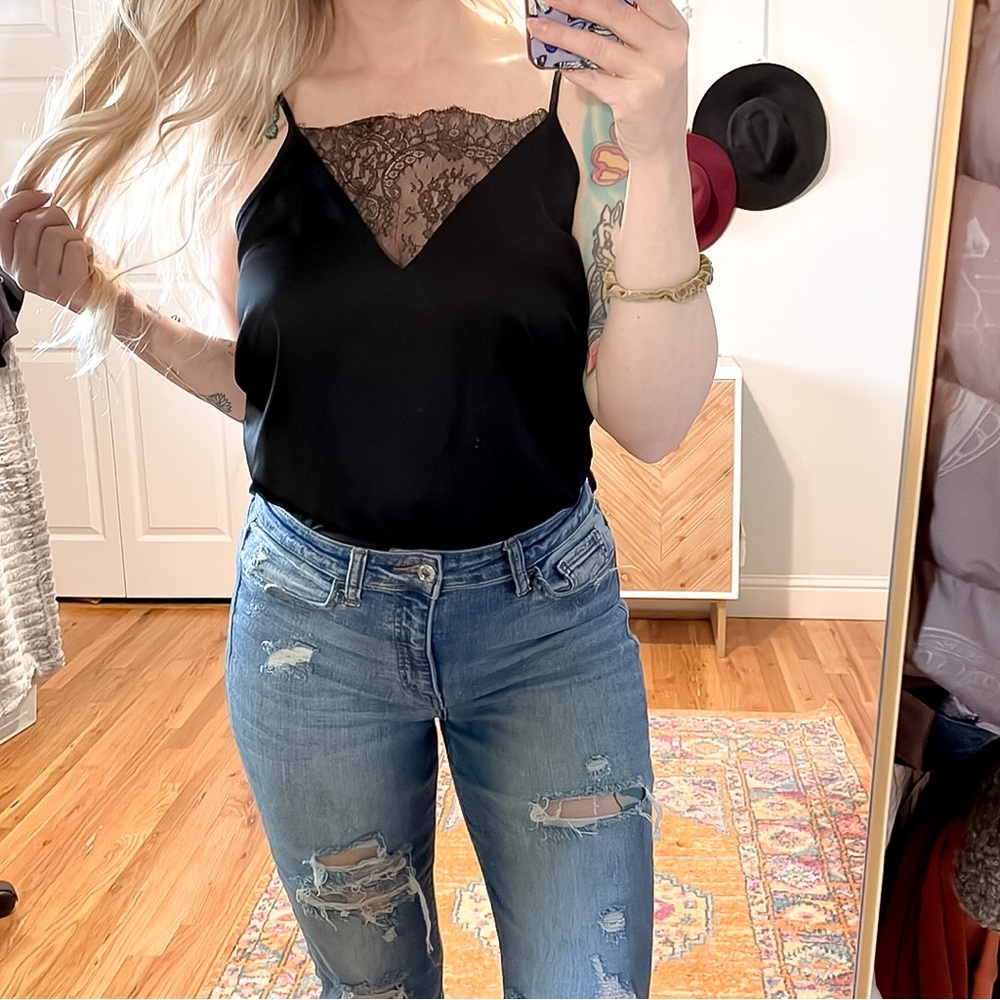 Missguided Black Lace Trim Satin Bodysuit